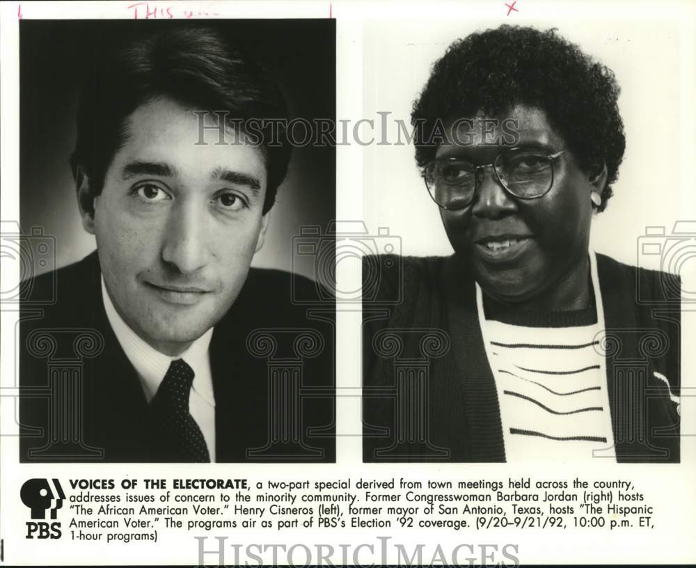 1992 Press Photo Former congresswoman Barbara Jordan &amp; Henry Cisneros, TX- Historic Images