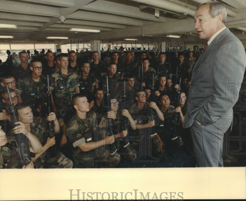 1994 Secretary of Navy John H. Dalton talking to Marines, California-Historic Images
