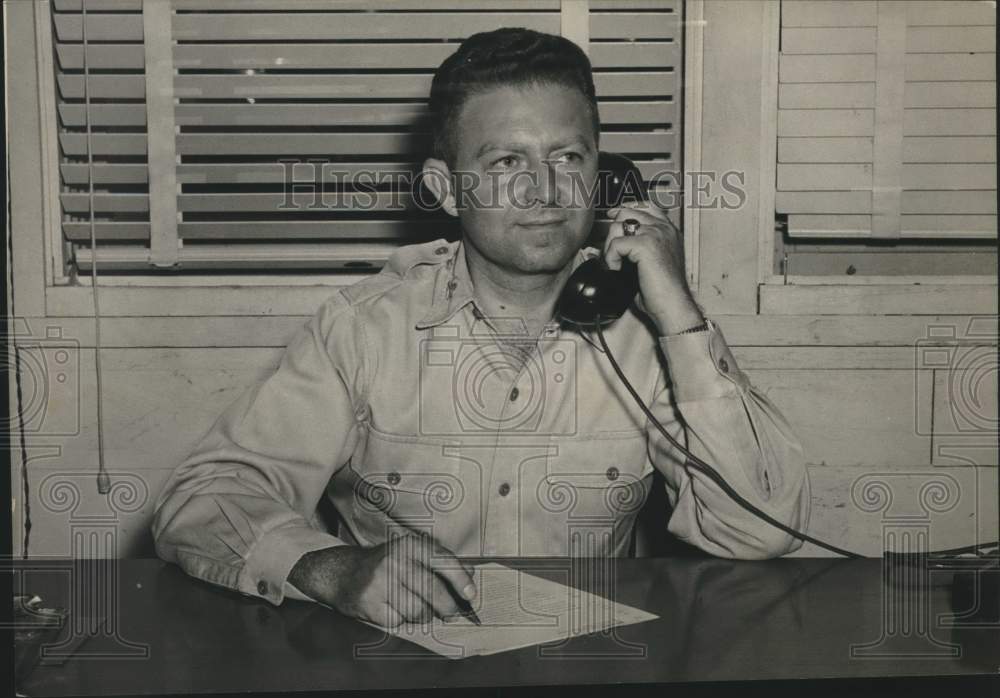 Major J.B. Cross Speaking On Telephone-Historic Images