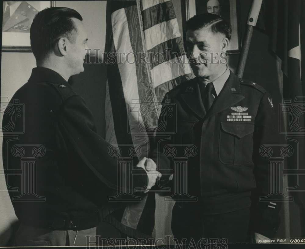 Military personnel shaking hands at Randolph Field, Texas-Historic Images