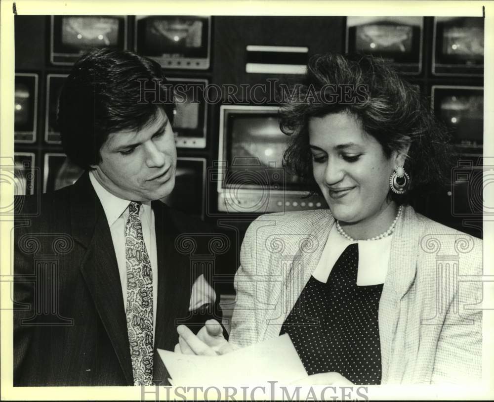 Press Photo Jose Cancela and Josie Goutisolo of KWEX Channel 41 TV. - Historic Images