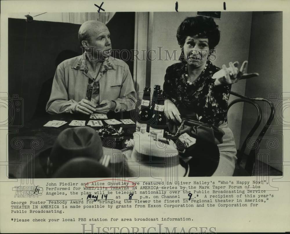 Press Photo John Fiedler and Alice Ghostley in Who's Happy Now, on PBS. - Historic Images