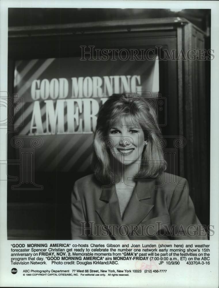 1990 Press Photo Good Morning America host Joan Lunden on ABC Television- Historic Images