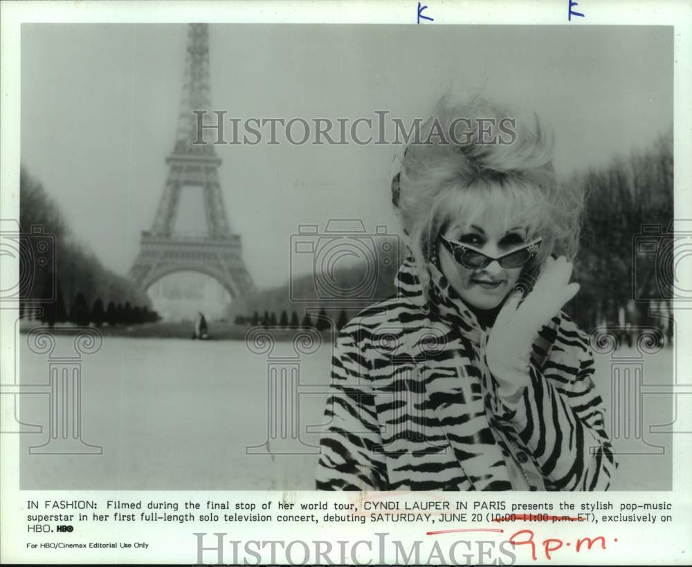 Singer Cyndi Lauper in Paris, France at The Eiffel Tower - Historic Images
