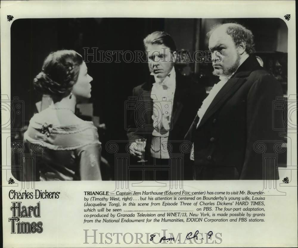 Press Photo Edward Fox, Timothy West & Jacqueline Tong on Hard Times, on PBS. - Historic Images