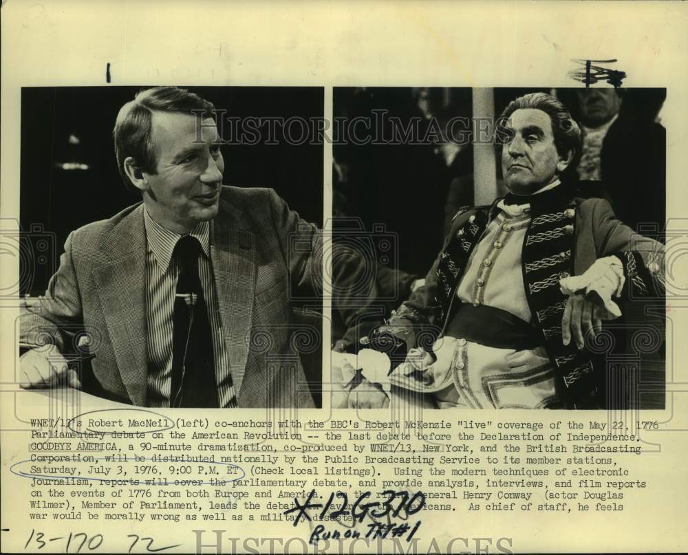 1975 Press Photo Host Robert MacNeil and Actor Douglas Wilmer in Goodbye America - Historic Images