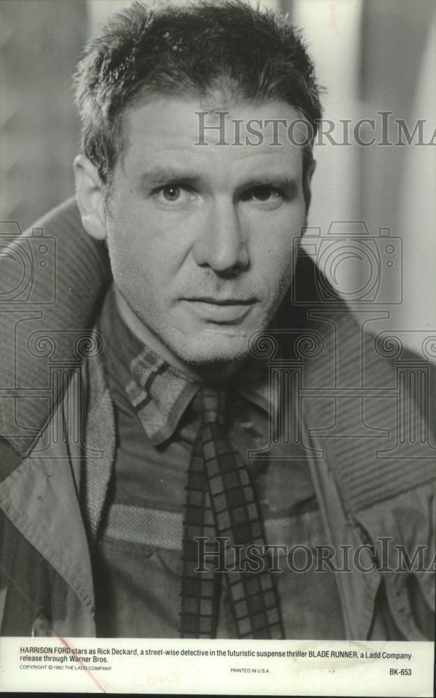 1982 Press Photo Actor Harrison Ford stars as Rick Deckard in &quot;Blade Runner&quot;- Historic Images