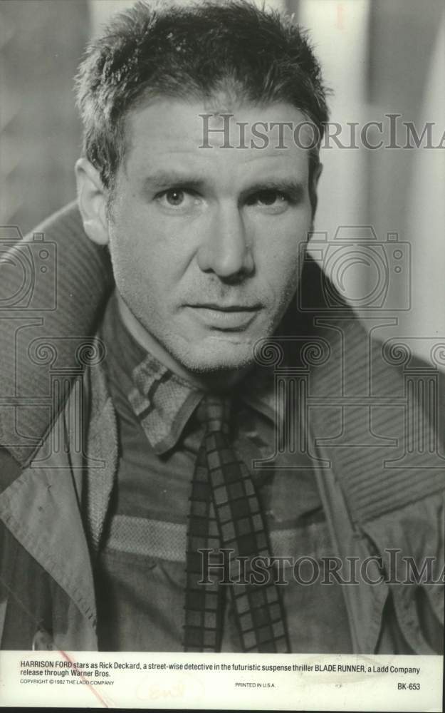 1982 Press Photo Actor Harrison Ford stars as Rick Deckard in "Blade Runner"- Historic Images