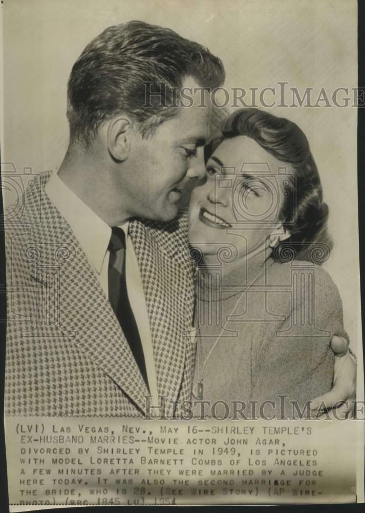 1951 Press Photo Actor John Agar with Model Loretta Barnett Combs after marriage - Historic Images