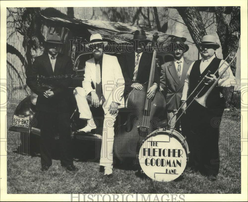 Press Photo Five Members of The Fletcher Goodman Band with instruments in field - Historic Images