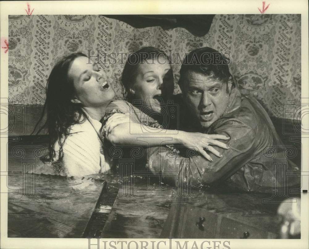 Press Photo Actors Barbara Hershey, Martin Milner with co-star in scene in water - Historic Images