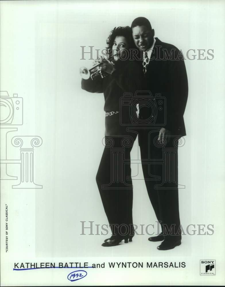1992 Press Photo Musicians Kathleen Battle and Wynton Marsalis in portrait- Historic Images