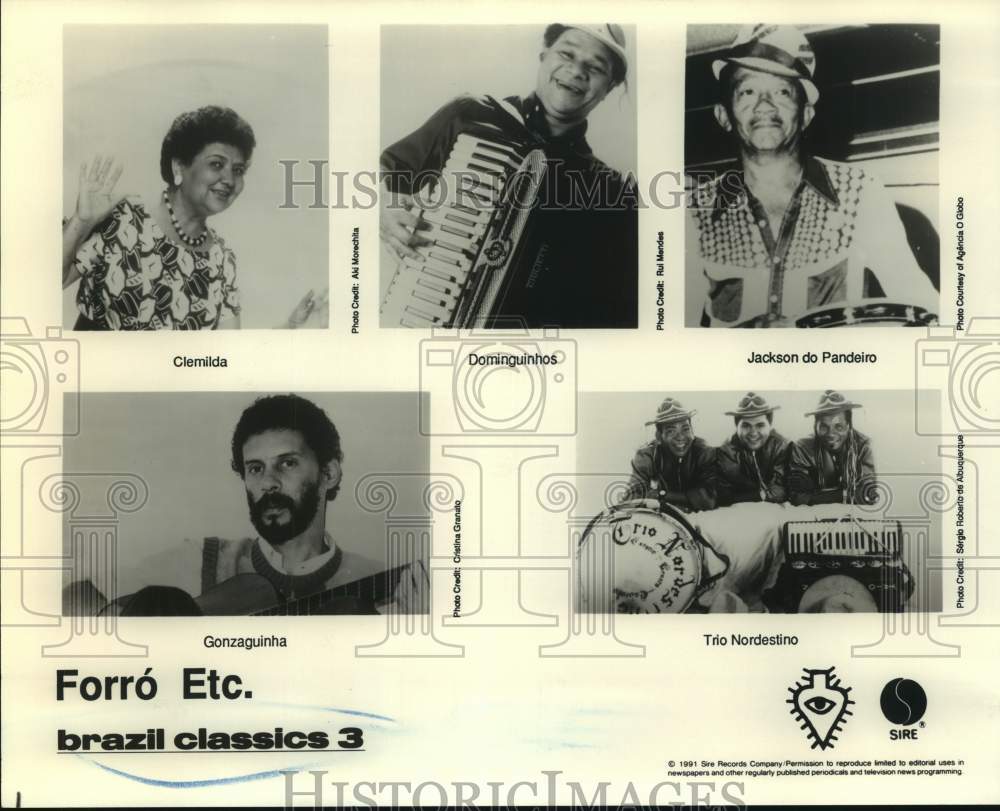 1991 Press Photo Entertainers Clemilda, Dominguinhos, Gonzaguinha on Forro Etc.- Historic Images