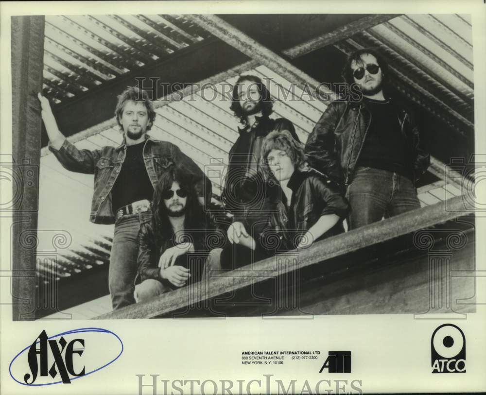 Press Photo Five Members of the band Axe, Musicians, Entertainers - Historic Images