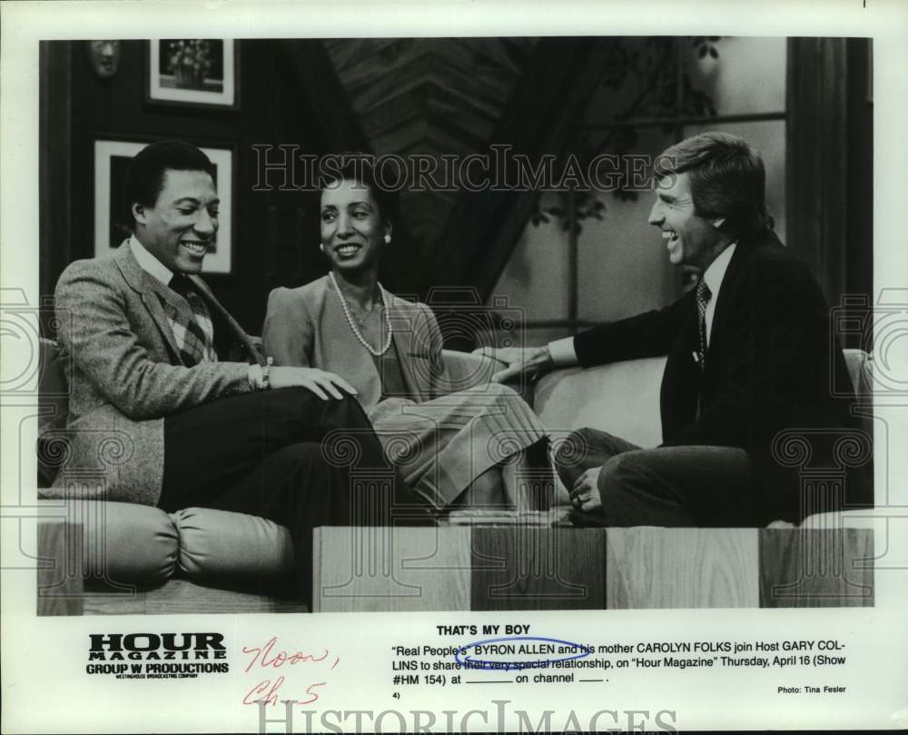 Press Photo &quot;Real People&#39;s&quot; Byron Allen, mother Carolyn Folks on Hour Magazine - Historic Images