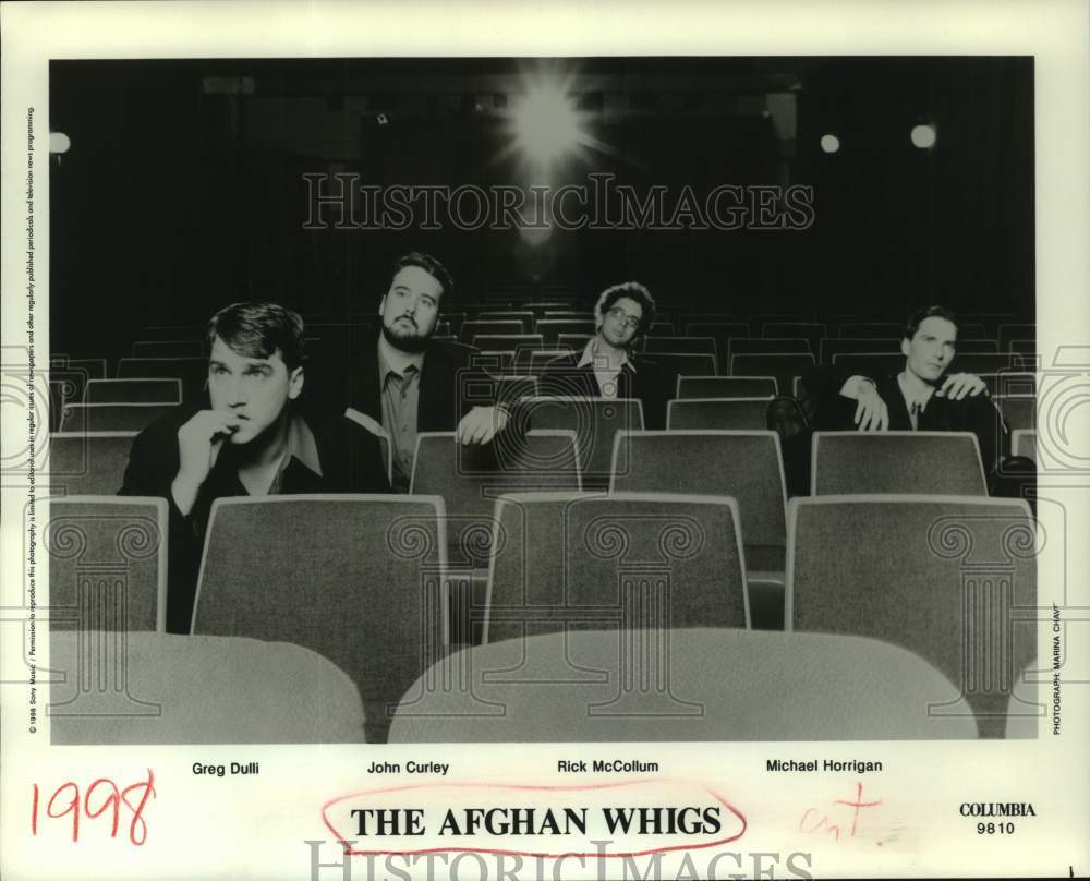 1998 Press Photo Four Members of the band The Afghan Whigs seated in theater- Historic Images