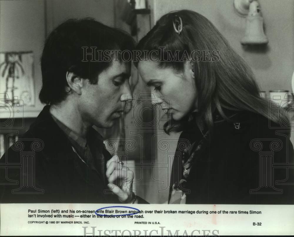 1980 Press Photo Actors Paul Simon and Blair Brown in movie scene closeup- Historic Images