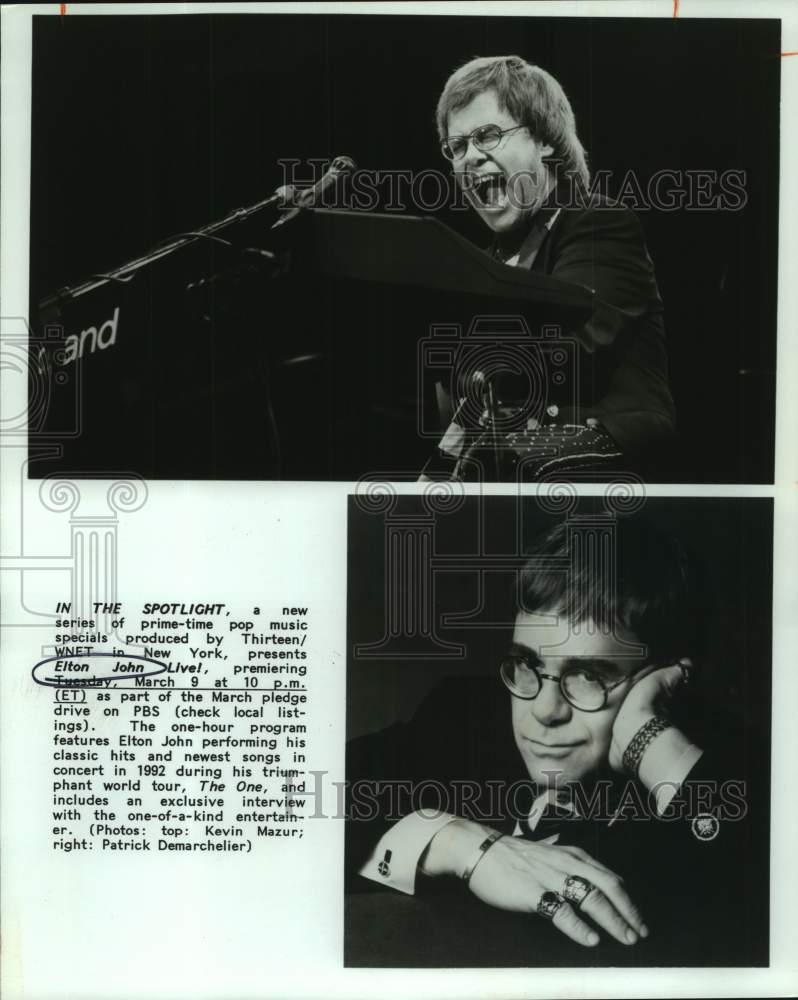1991 Press Photo Singer Sir Elton John performing and in portrait on PBS Special- Historic Images