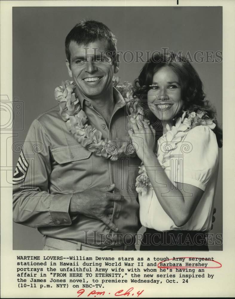 Press Photo Actors William Devane and Barbara Hershey in "From Here to Eternity" - Historic Images