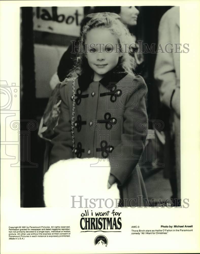 1991 Press Photo Actor Thora Birch stars in "All I Want For Christmas" movie- Historic Images