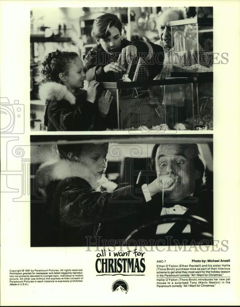 1991 Press Photo Actors Ethan Randall, Thora Birch, Kevin Nealon in movie scenes- Historic Images