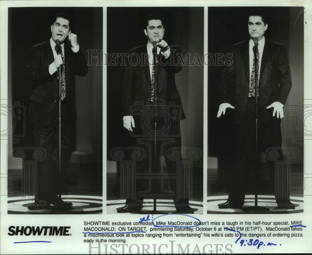 Press Photo Showtime exclusive comedian Mike MacDonald in routine composite - Historic Images