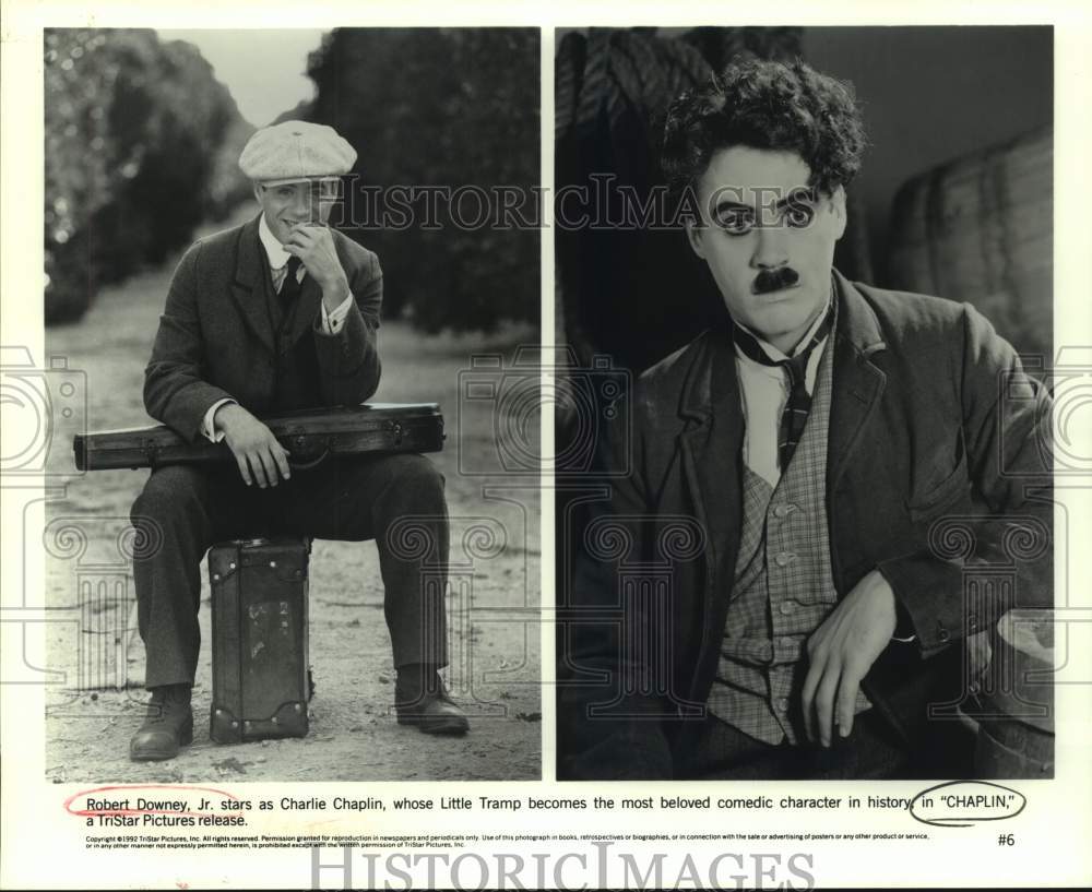 1992 Press Photo Actor Robert Downey, Jr. as Charlie Chaplin in "Chaplin" movie- Historic Images