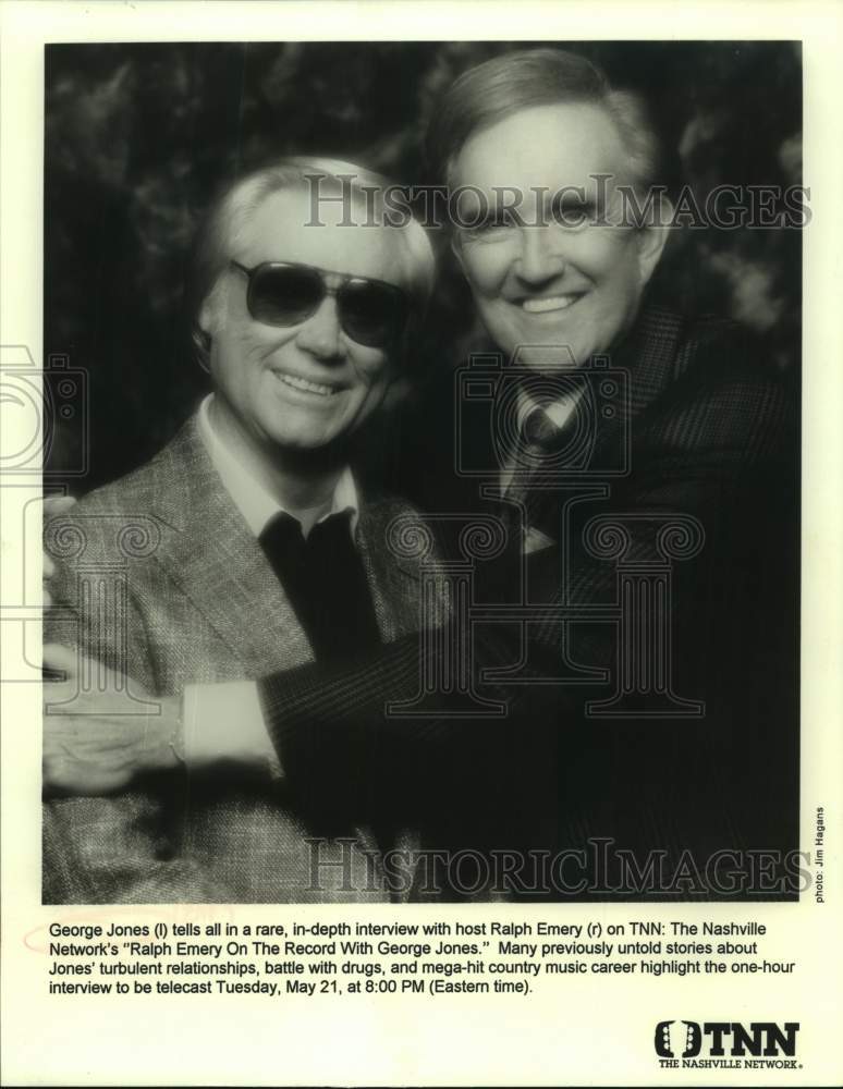 1996 Press Photo Musician George Jones with Ralph Emery, Host on TNN Television- Historic Images