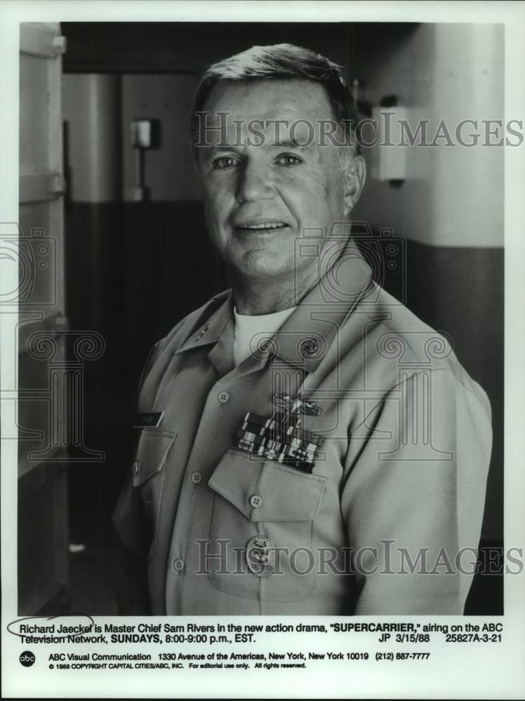 1988 Press Photo Richard Jaeckel stars on Supercarrier, on ABC. - sap15427- Historic Images