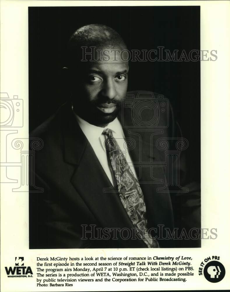 1997 Press Photo Host Derek McGinty with &quot;Straight Talk with Derek McGinty&quot;- Historic Images