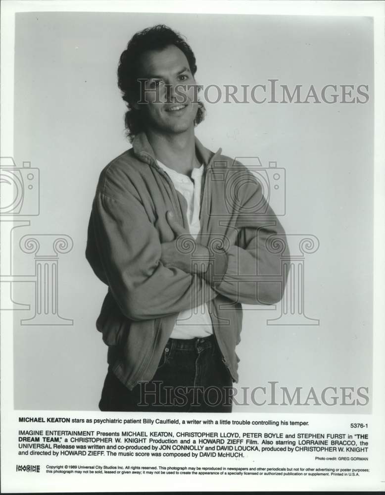 1989 Press Photo Actor Michael Keaton as Billy Caulfield in "The Dream Team"- Historic Images