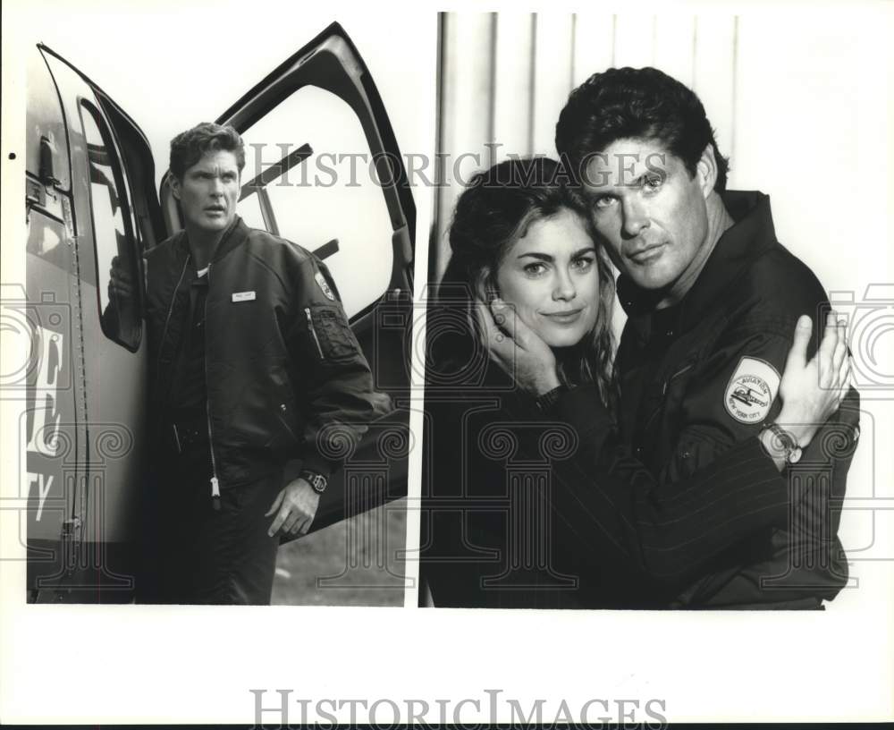 1996 Press Photo Actors David Hasselhoff, Kathy Ireland in &quot;Gridlock&quot; on NBC-TV- Historic Images