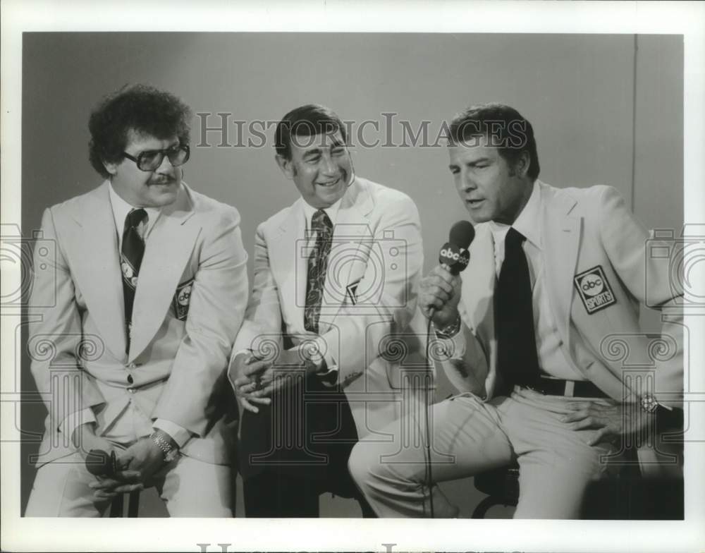 Press Photo Alex Karras, Howard Cosell, Frank Gifford, ABC Sportscasters - Historic Images