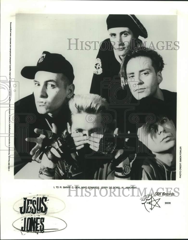 1990 Press Photo Five Members of the band Jesus Jones, Entertainers - sap18106- Historic Images