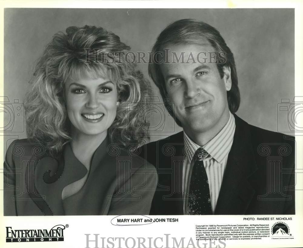 1990 Press Photo Hosts Mary Hart and John Tesh of "Entertainment Tonight"- Historic Images