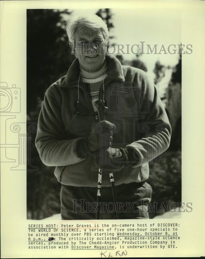 Press Photo Actor Peter Graves, Host of Discover: The World of Science on PBS-TV - Historic Images