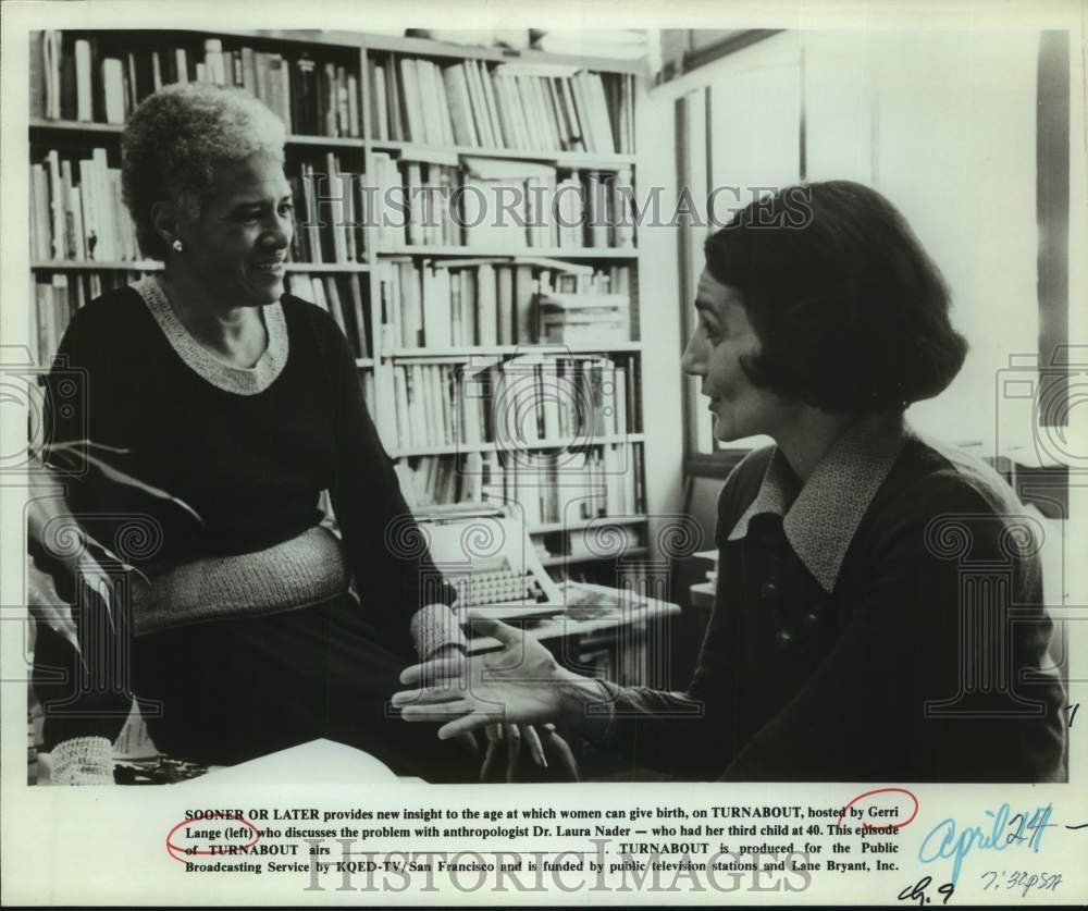 Press Photo Host Gerri Lange with Dr. Laura Nader in "Sooner or Later" on TV - Historic Images
