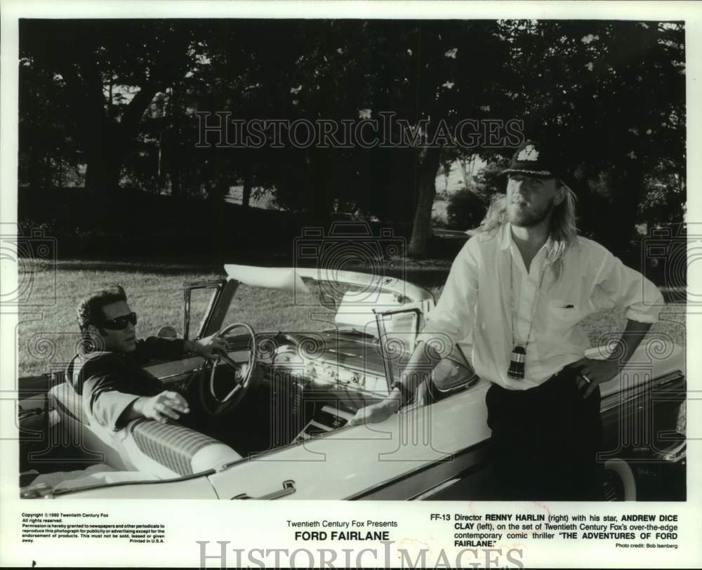1990 Press Photo Director Renny Harlin with Actor Andrew Dice Clay on set- Historic Images