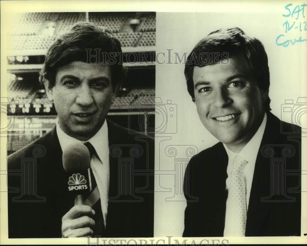 1986 Press Photo Host Bob Costas and Marv Albert in NBC-TV composite - sap21406 - Historic Images