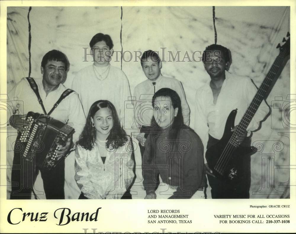 Press Photo Six Members of the band Cruz Band, Entertainers, Musicians - Historic Images