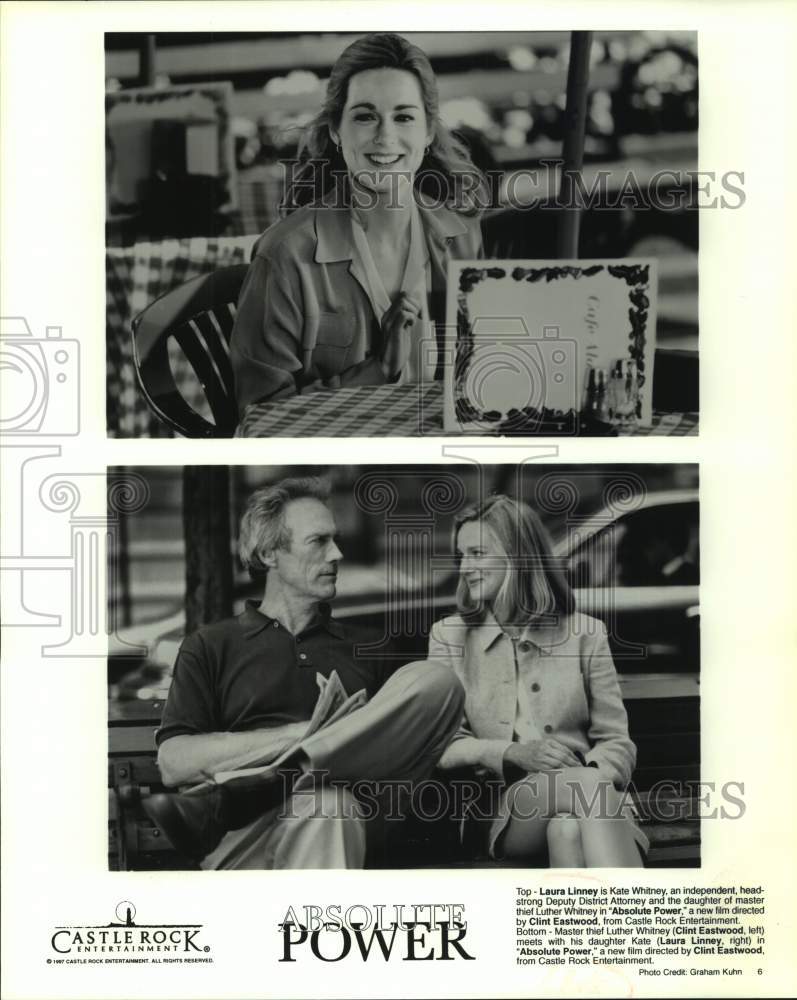 1997 Press Photo Actors Laura Linney, Clint Eastwood in "Absolute Power" movie- Historic Images
