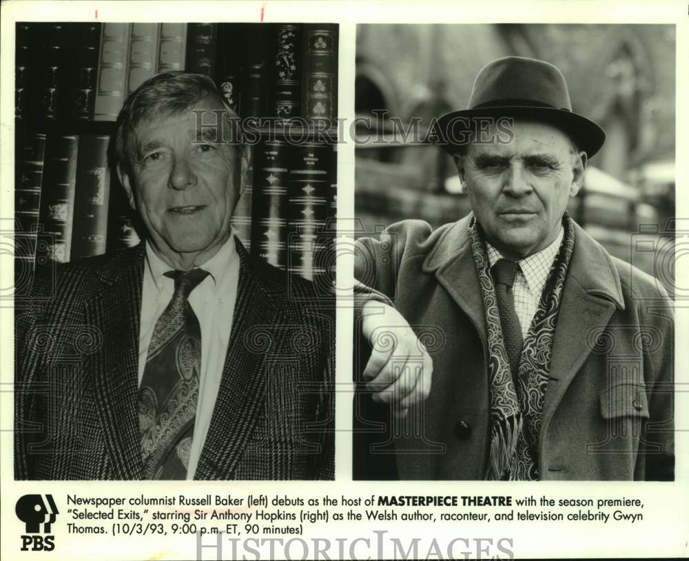 1993 Press Photo Actor Sir Anthony Hopkins with Columnist Russell Baker on PBS- Historic Images