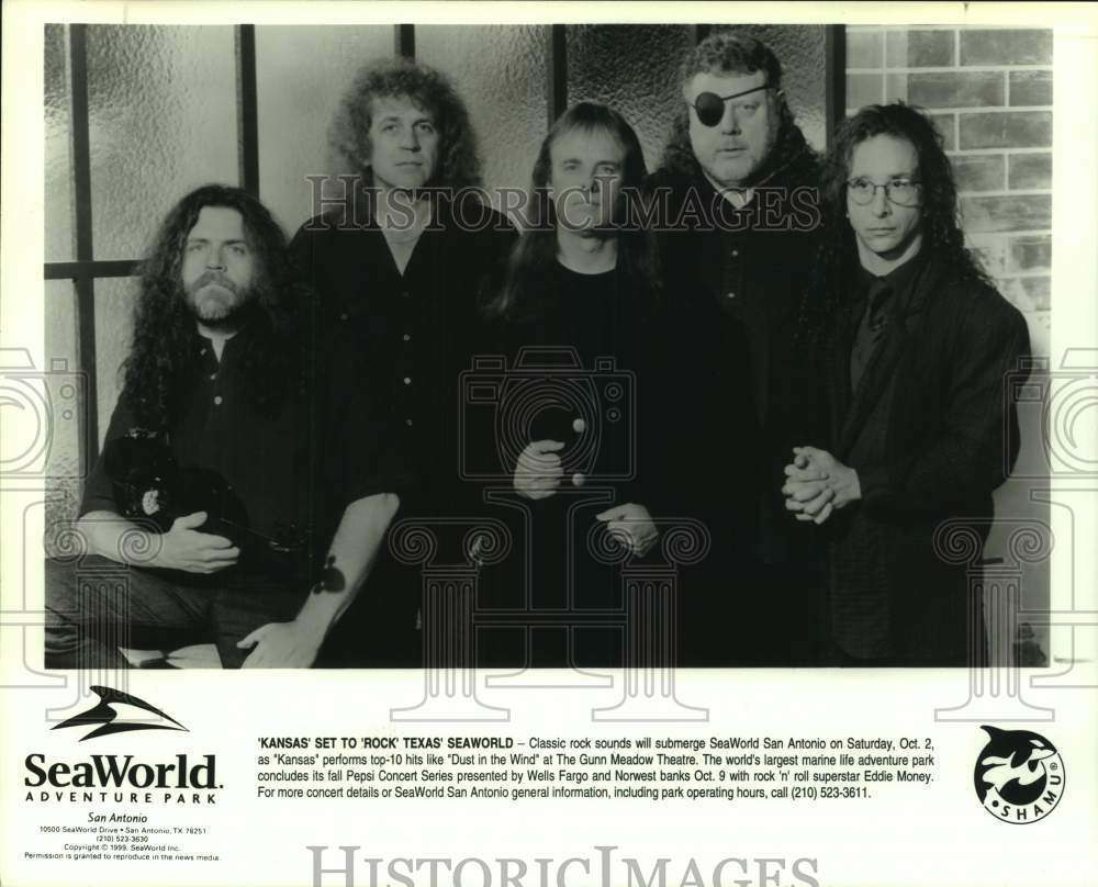 1999 Press Photo Five Members of the band Kansas at SeaWorld Park - sap24144- Historic Images