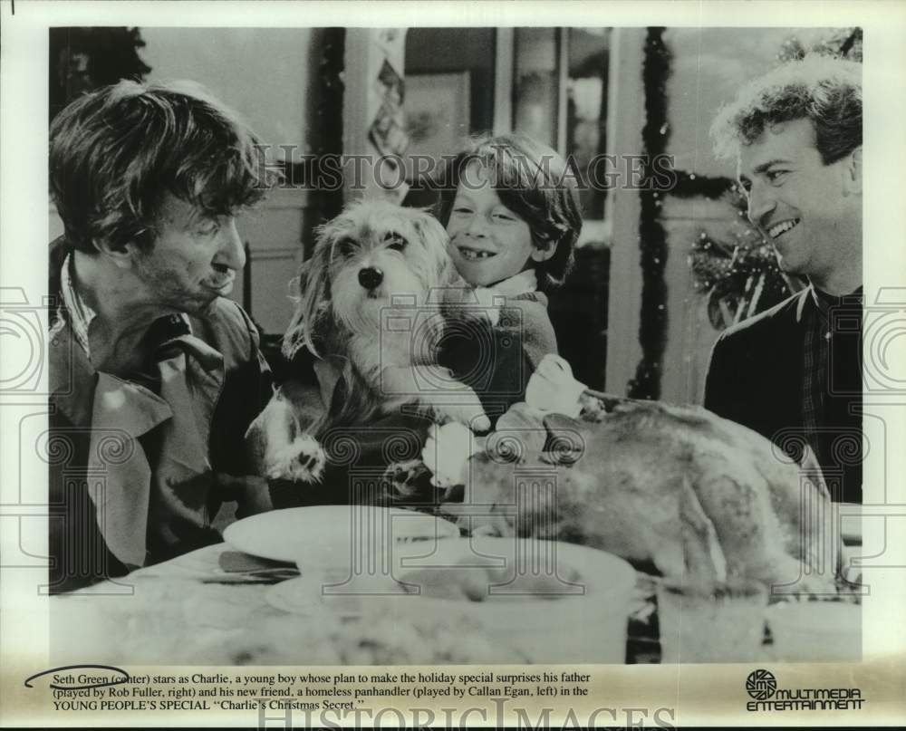 Press Photo Actor Seth Green with co-stars in &quot;Charlie&#39;s Christmas Secret&quot; on TV - Historic Images