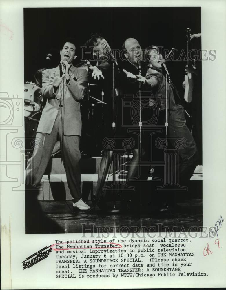 Press Photo Four Members of The Manhattan Transfer singing on Soundstage Special - Historic Images