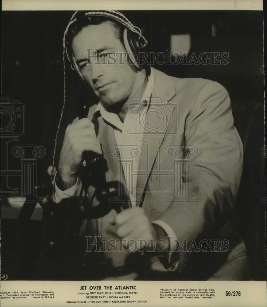 1959 Press Photo Guy Madison stars in Jet Over the Atlantic. - Historic Images