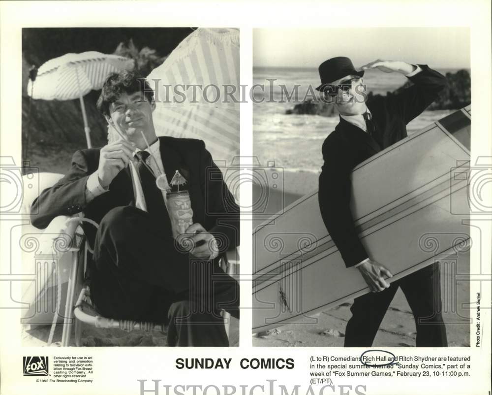 1992 Press Photo Comedians Rich Hall and Ritch Shydner in &quot;Sunday Comics&quot; on Fox - Historic Images