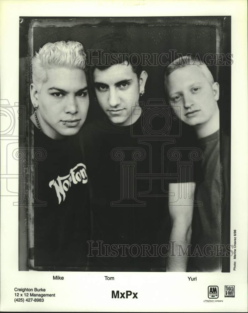 1998 Mike, Tom, Yuri in MxPx band, Entertainers, Musicians - Historic Images