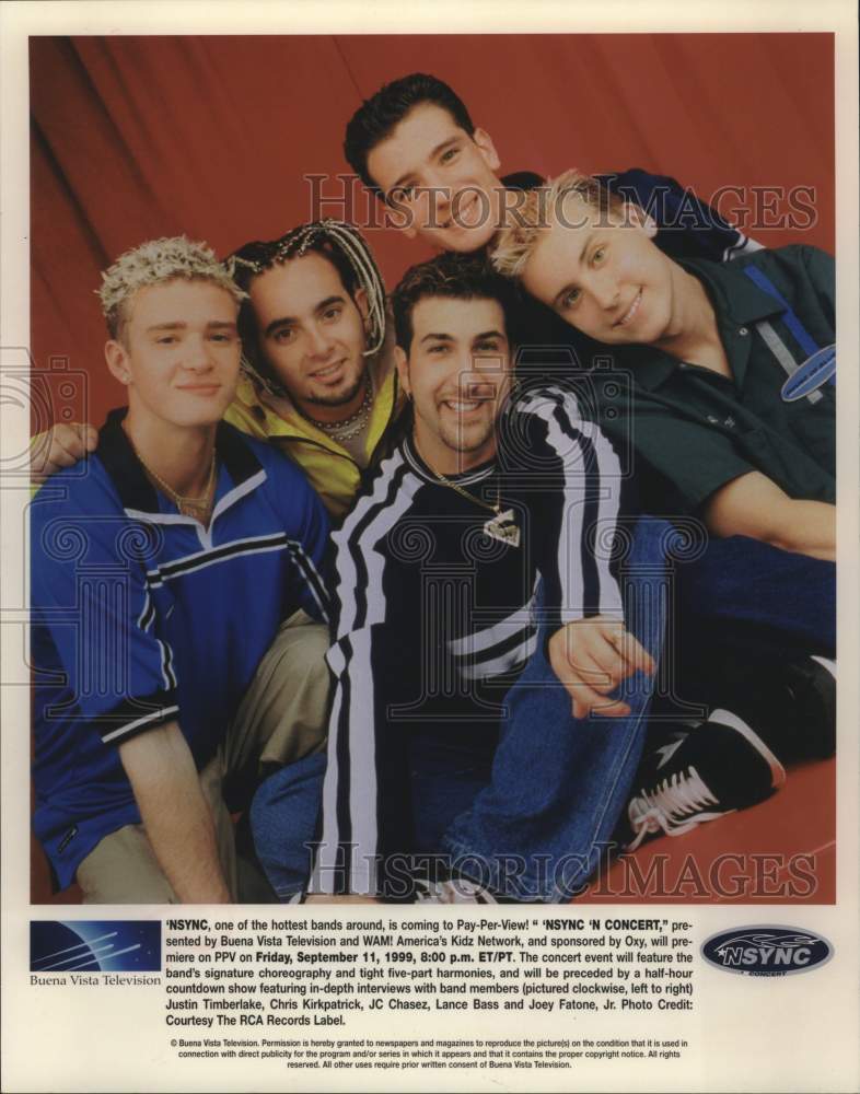 1999 Press Photo Five Members of the band &#39;N Sync, Entertainers - Historic Images