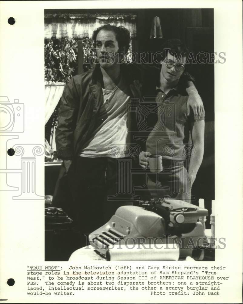 Press Photo Actors John Malkovich, Gary Sinise in "True West" on PBS Television- Historic Images